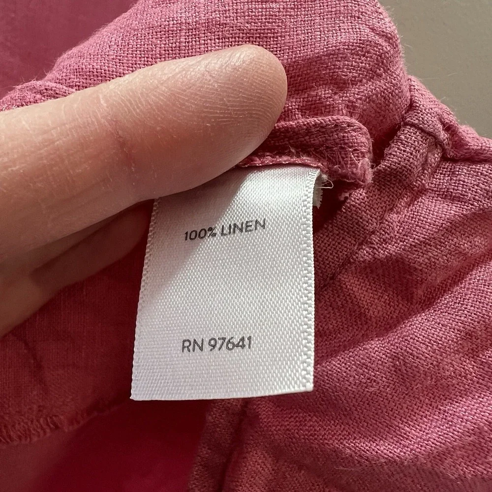 J Jill Womens Linen Ruffle Blouse S‎ Pink Cottagecore Romantic Resort Breathable